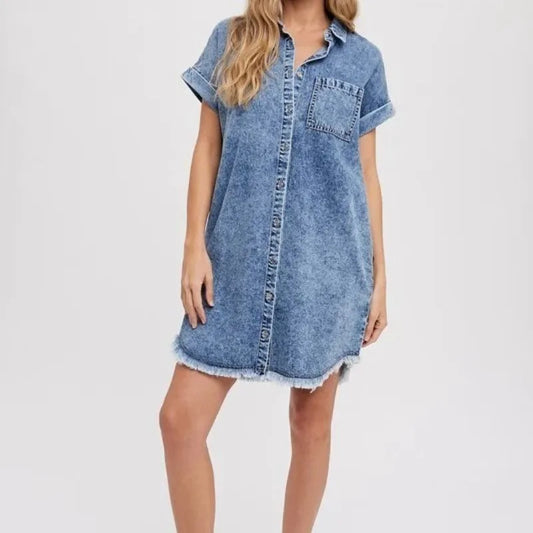 Kayla | 2025 Forår Sommer Ny Alsidig Løs Damevest Denimkjole med Korte Ærmer